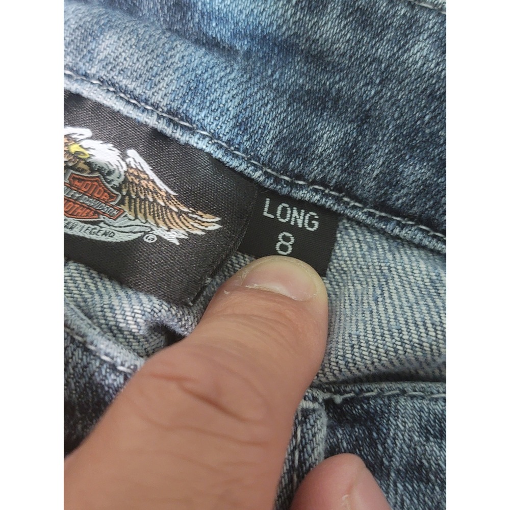 Harley Davidson Motorcycle Womens Denim Jeans Flare Leg Blue Size‎ 8 Long - Picture 7 of 11